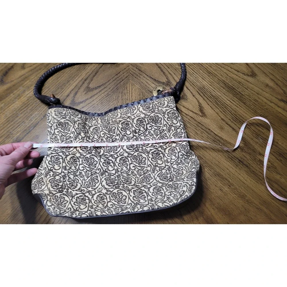 The Sak Brown Tan Damask Floral Canvas Hobo Shoulder Bag Braided Strap flaw